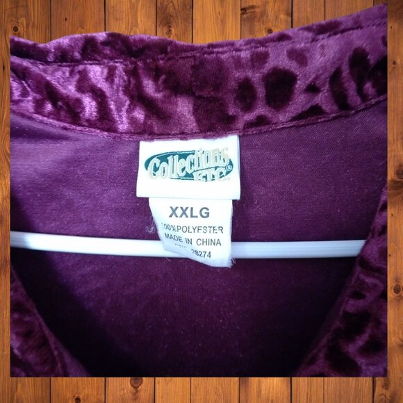 Collections Etc Women's XXL Long Sleeve Velvet Burnout Button Front Blouse VTG - Picture 2 of 5